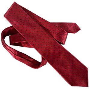 Oscar de la Renta Silk Tie Red Geometric Pattern USA Made Hand Sewn Bar Tacked
